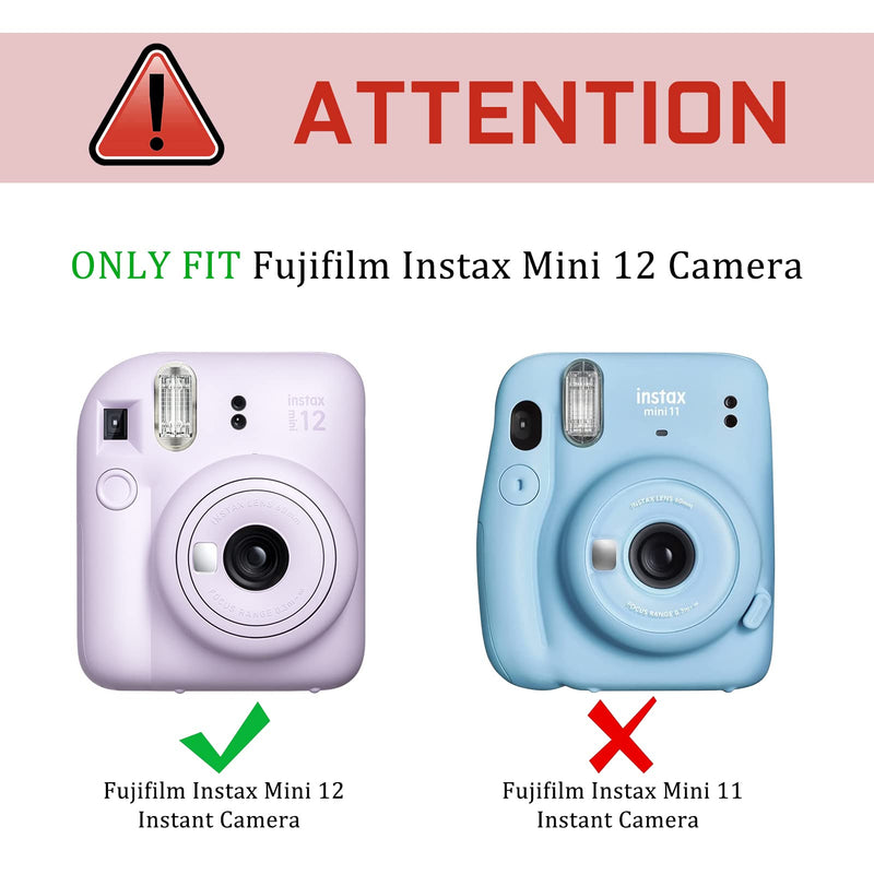 Fintie Protective Clear Case for Fujifilm Instax Mini 12 Instant Camera - Crystal Hard Shell Cover with Upgraded Film Pocket for Storing Photos & Removable Rainbow Shoulder Strap, Clear