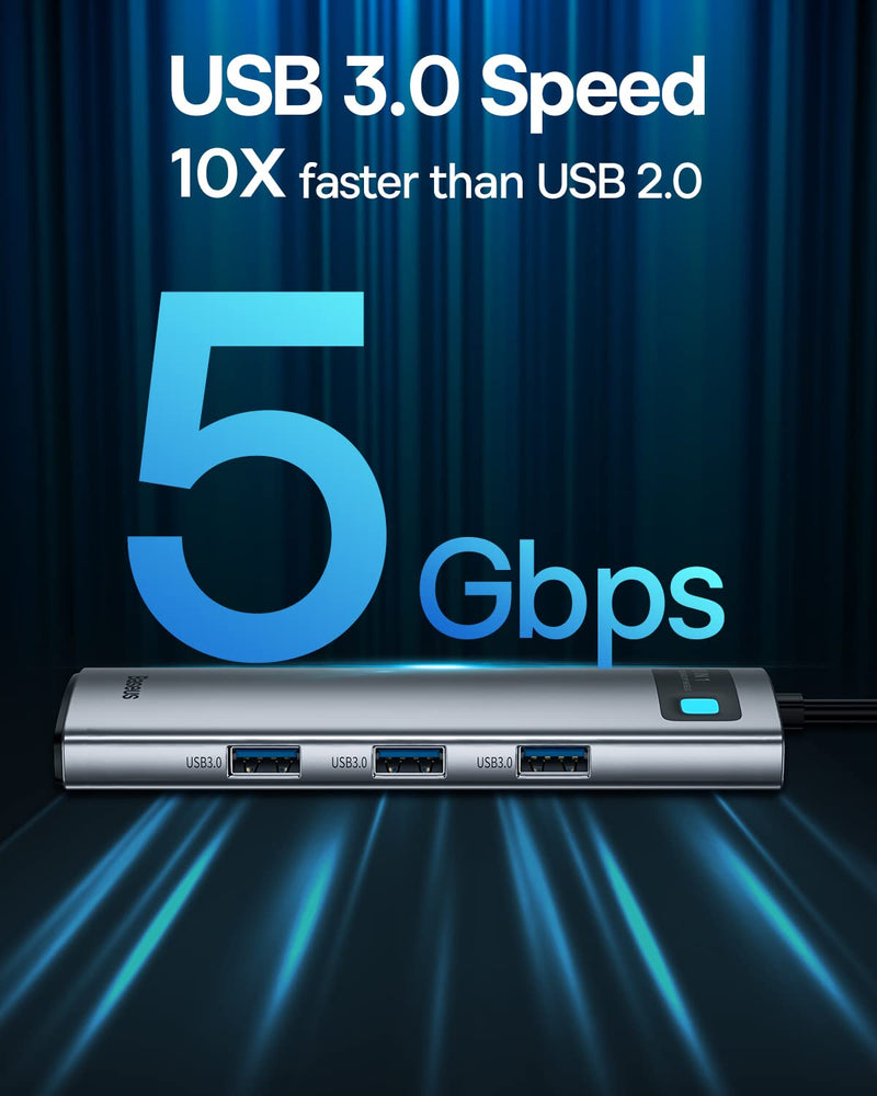 Baseus 8-in-1 USB C Hub Docking Station, USB C Adapter with 4K HDMI, 3 USB 3.0, TF/SD Reader, Ethernet, 100W Power Delivery Compatible with MacBook Pro, Surface Pro, iPad Pro and Other Type C Devices 8 Ports
