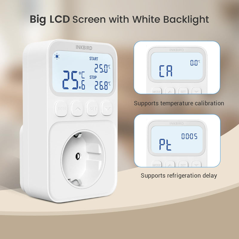 Inkbird ITC-C216T thermostat socket, temperature controller with sensor, temperature controller with timer heating cooling LCD screen, for refrigerator, reptile