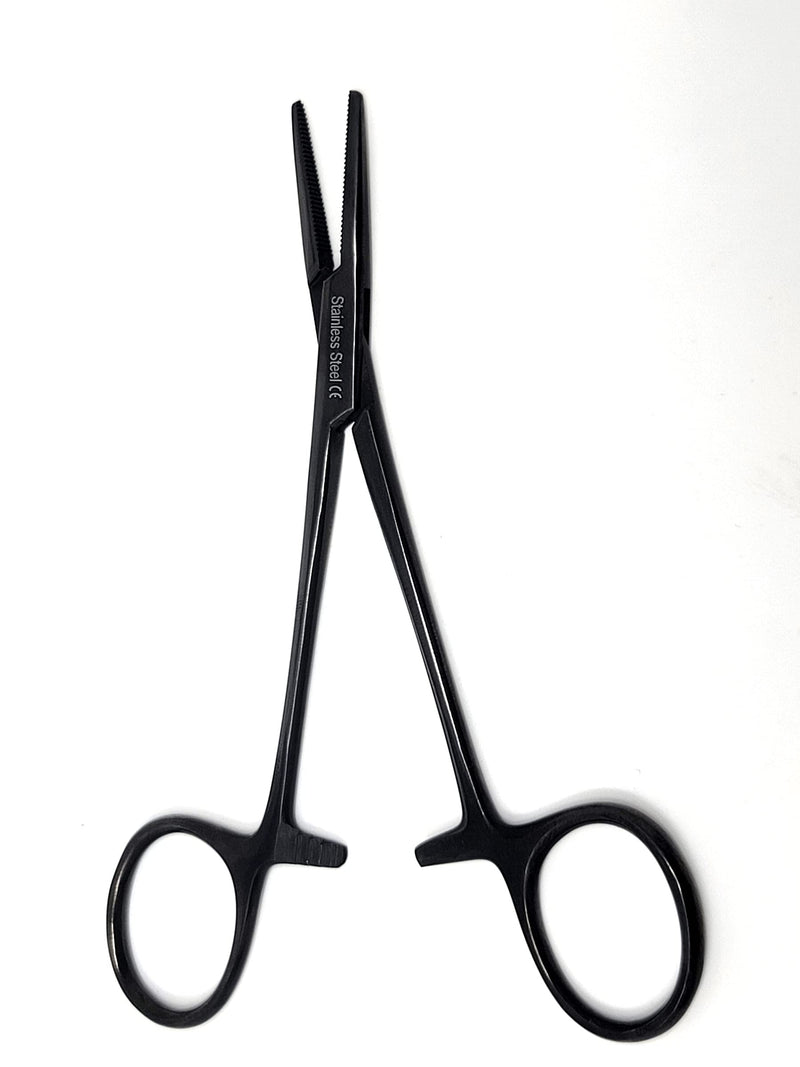 Mosquito Hemostat Locking Forceps 5" Straight with Full Serrated Jaws Ideal for Clamping, Fishing, Firefighters Nurses Doctors + More (Tactical Black)