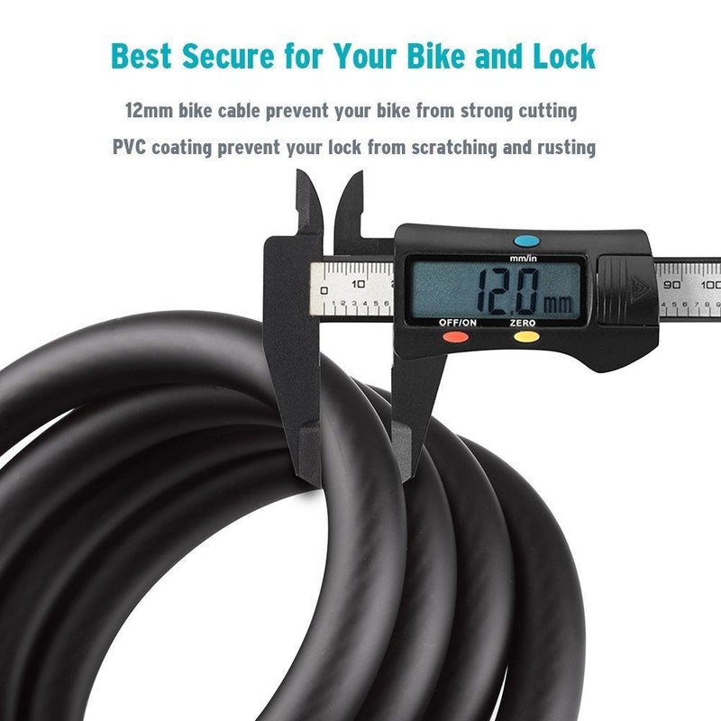 Titanker Bike Lock, Bike Locks Cable Lock Coiled Secure Keys Bike Cable Lock with Mounting Bracket, 1/2 Inch Diameter 4 FT Matte Black