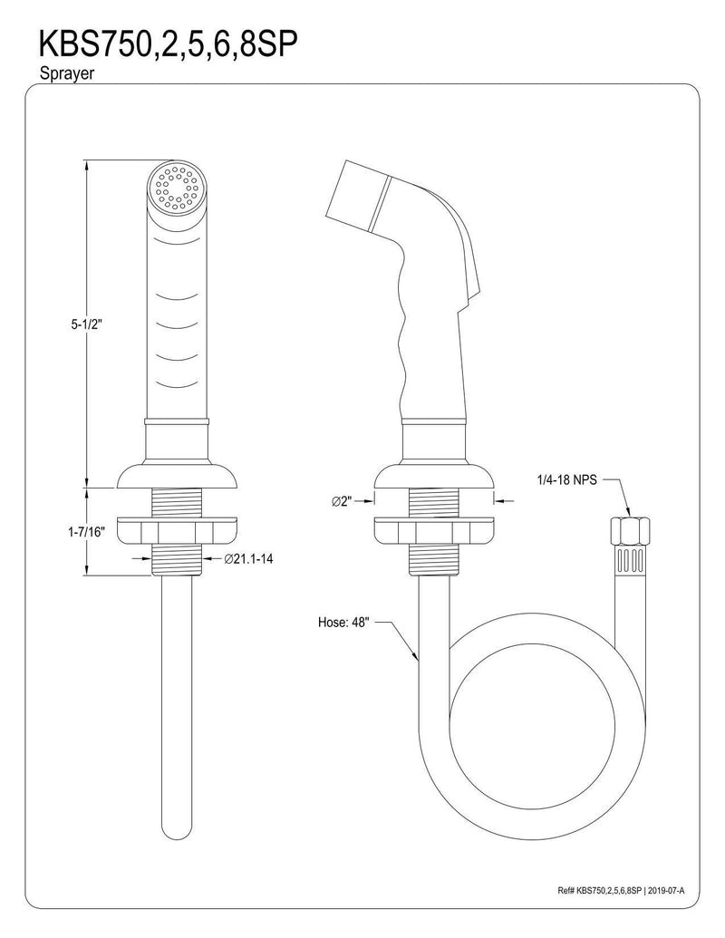 Kingston Brass Gourmetier KBS752SP Kitchen Faucet Sprayer with Hose, White Sprayer with Polished Brass Flange