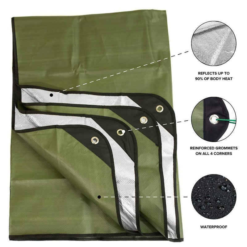 Arcturus Heavy Duty Survival Blanket with Arcturus Lightweight Ripstop Nylon Poncho (Olive)