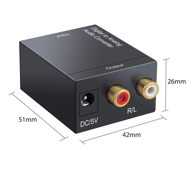 CAMWAY Digital to Analog Converter DAC Digital SPDIF Toslink to Analog Stereo Audio L/R Converter Adapter with Optical Cable for PS3 Xbox HD DVD PS4 Amps Apple TV with 2 RCA to 3.5MM Cable
