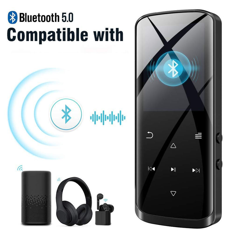 RUIZU Mp3 Player, Upgraded Bluetooth 5.0 Mp3 Player, 8GB Portable HiFi Lossless Sound Music Player with Speaker, FM Radio, Voice Recorder, E-Book, Video Player, Pedometer, Support up to 128GB(Black) Black 8GB