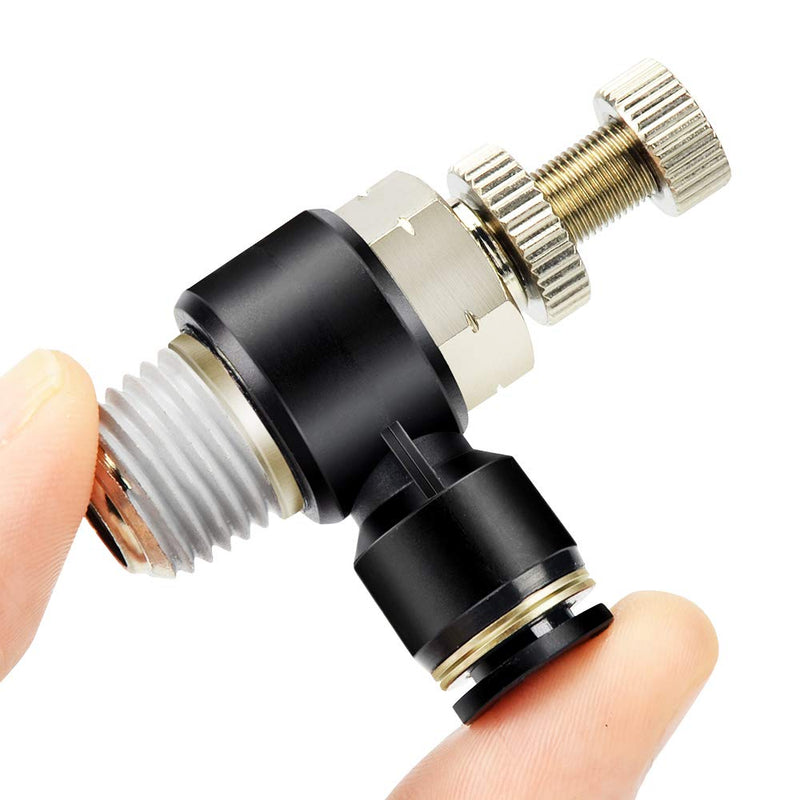 TAILONZ PNEUMATIC 3 Pack SL-1/4-N2 Push to Connect Air Line Fitting Air Flow Control Valve 1/4 Inch od 1/4 Inch Npt Elbow 90 Degree Air Speed Control Valve Fitting Push Lock 1/4"OD1/4"NPT