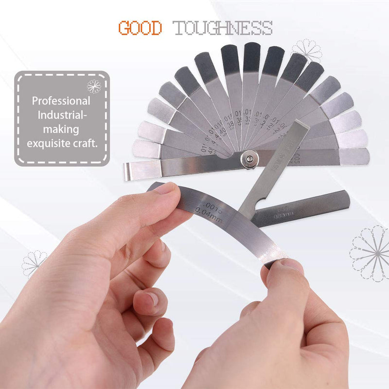Rustark 2 Pack Stainless Steel Offset Feeler Gauge Set Standard SAE Dual Marked Metric and Imperial Tool 0.04-0.88mm for Measuring Gap Width