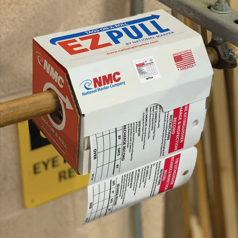 NMC RPT26ST100 EZ Pull Tags By The Roll "Fire Extinguisher Recharge & Inspection Record Instructions Tag", 6" Height x 3" Width (100 Tags) 100 Tags