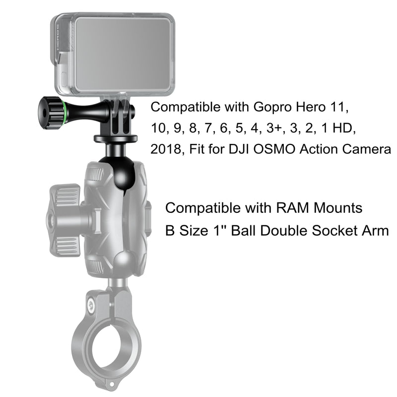 BRCOVAN Aluminum Alloy Tripod Mount Adapter with 1'' TPU Ball Fit for RAM Mounts B Size Double Socket Arm, Compatible with Gopro Hero Action Camera/DJI/Insta360/Camcorder/Field Monitor