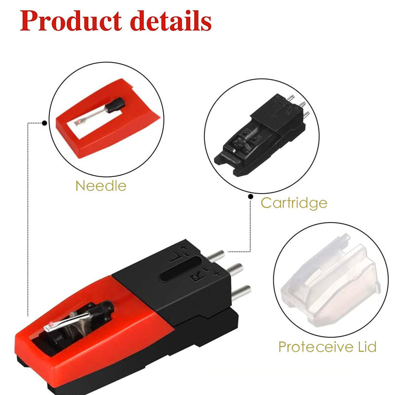 Record Player Needle, 1 PC Record Player Cartridge with 4 PCS Diamond Stylus Replacement for Crosley, Victrola, ION, LP, Phonograph