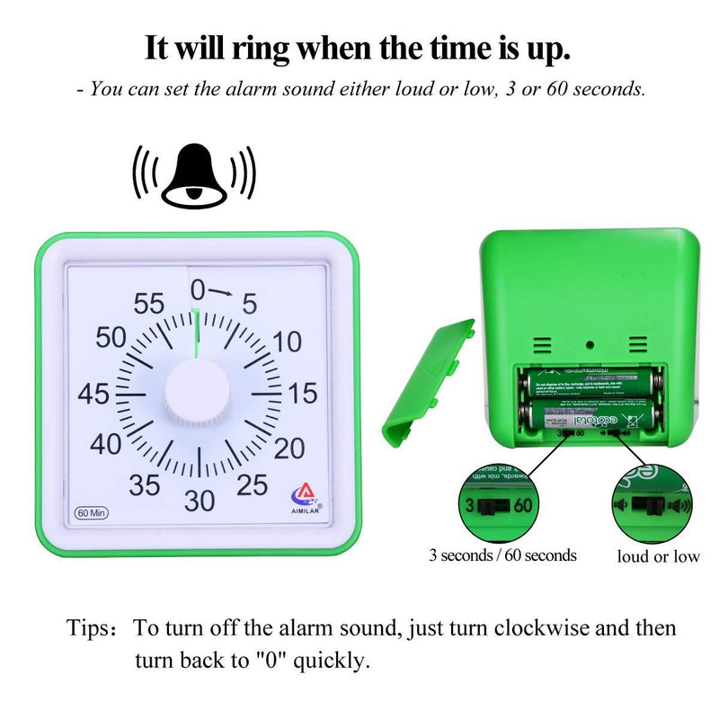 AIMILAR 60 Minute Visual Timer - Silent Timer Time Management Tool for Classroom or Meeting Countdown Clock for Kids and Adults (Green) Green