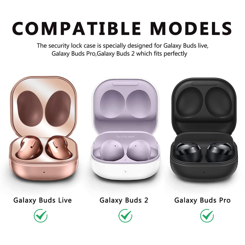 (with Security Lock) Armor Case Cover for Samsung Galaxy Buds Pro Case/ Galaxy Buds Live Case / Galaxy Buds 2 Case Cover Hard PC Shockproof Case Cover with Keychain/Straps/Cleaning Brush. (Blue) Blue