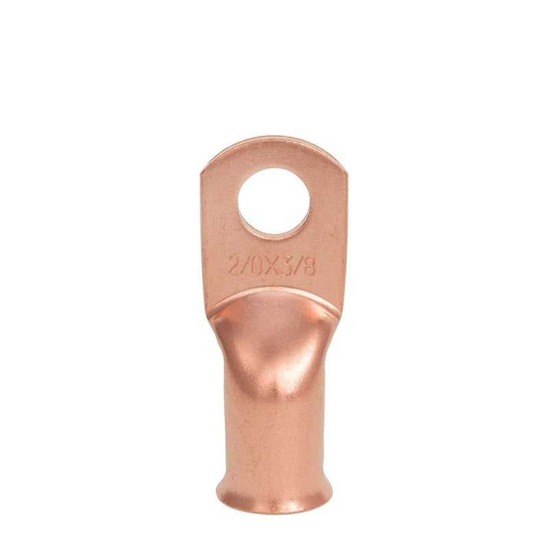 NEKIEX 10PCS 2/0AWG - 3/8''Stud Heavy Duty Copper Terminals,Battery Cable Crimp Lugs,Battery Cable Ends,Bare Copper Eyelets Tubular Ring Terminals,Closed End Crimp Electric Connectors