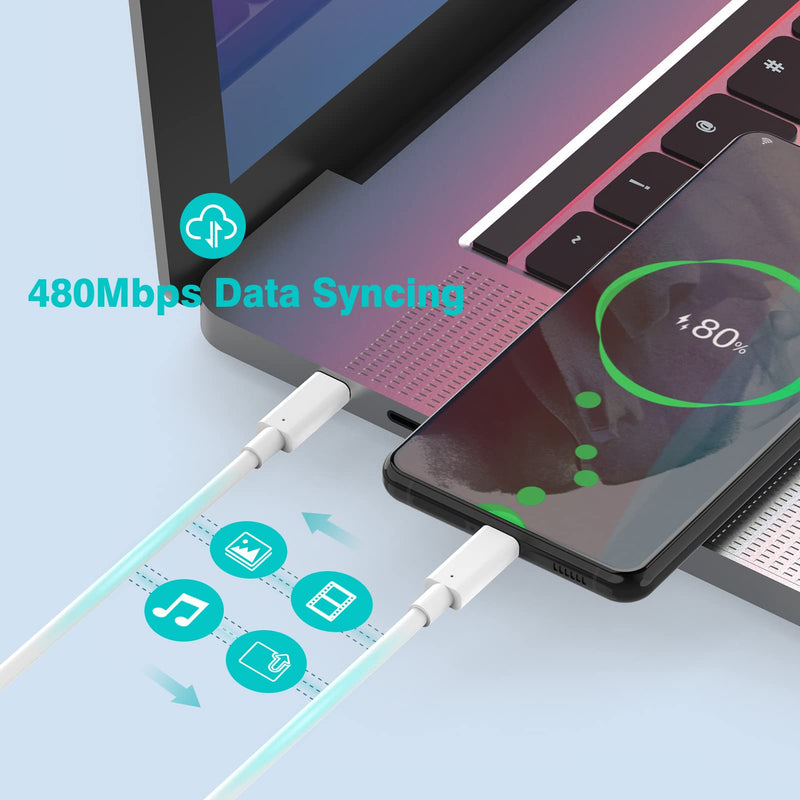 10ft 100W/5A USB C to C Charging Cable, Cord Compatible with MacBook Pro 16, 14, 15, 13 inch, New Air 2020/2019/2018, USBC iPad Pro 12.9/11, Mini 6 2021, Air 4 2020, USB-IF Certified 10ft White 1