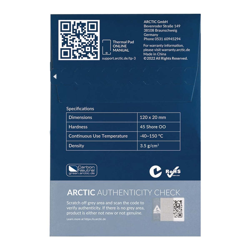 ARCTIC TP-3: Premium Performance Thermal Pad, 120 x 20 x 0.5 mm (4 Pieces) - Thermal Conduction pad, Excellent Heat Conduction, Low Hardness, Ideal Gap Filler, Easy Installation, Safe handling 120 x 20 x 0,5 mm (4 Pieces)