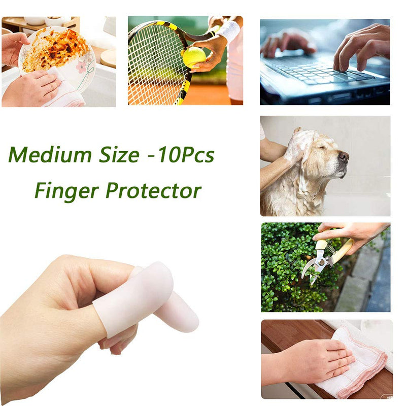 Gel Finger Protectors Finger Caps Silicone Fingertips Protection - Finger Cots Great for Trigger Finger, Finger Arthritis, Finger Cracking and Other Finger Pain Relief (Medium) Medium (Pack of 10)