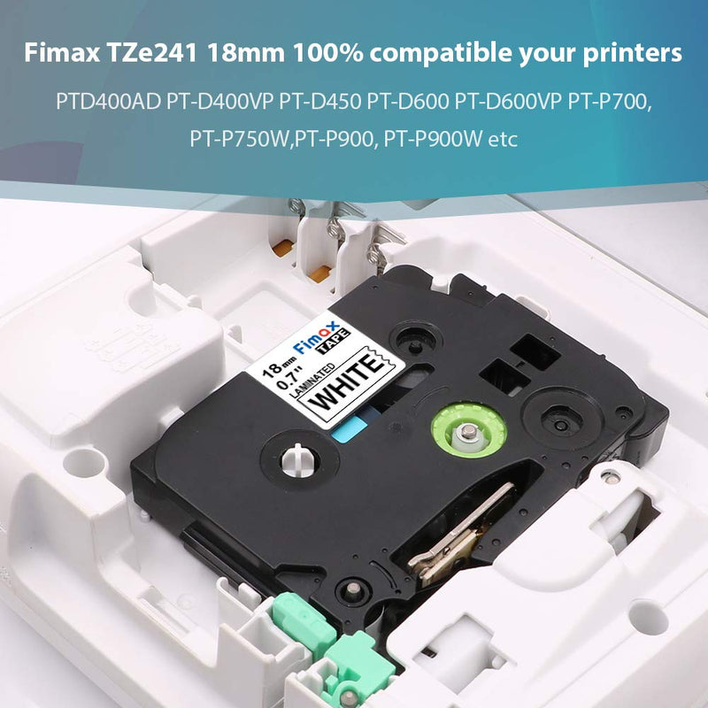 Fimax 6 Pack Compatible Brother TZe-241 TZe241 P-Touch Label Tape 18mm 0.7 Laminated White TZ-241 for Label Maker PT2030 PT1880 PT1890 PTD400 PTD600 PTP700