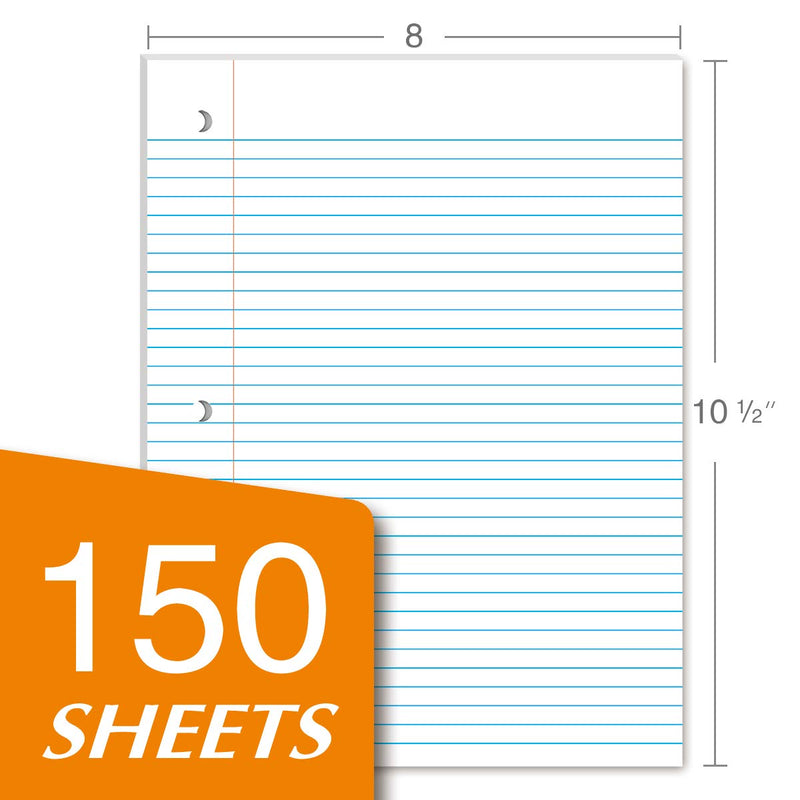 Kaisa Loose Leaf Paper Filler Paper College Ruled 150 Sheets 8"x10.5" 3-Hole Punched for 3-Ring Binders, 12packs 12pack