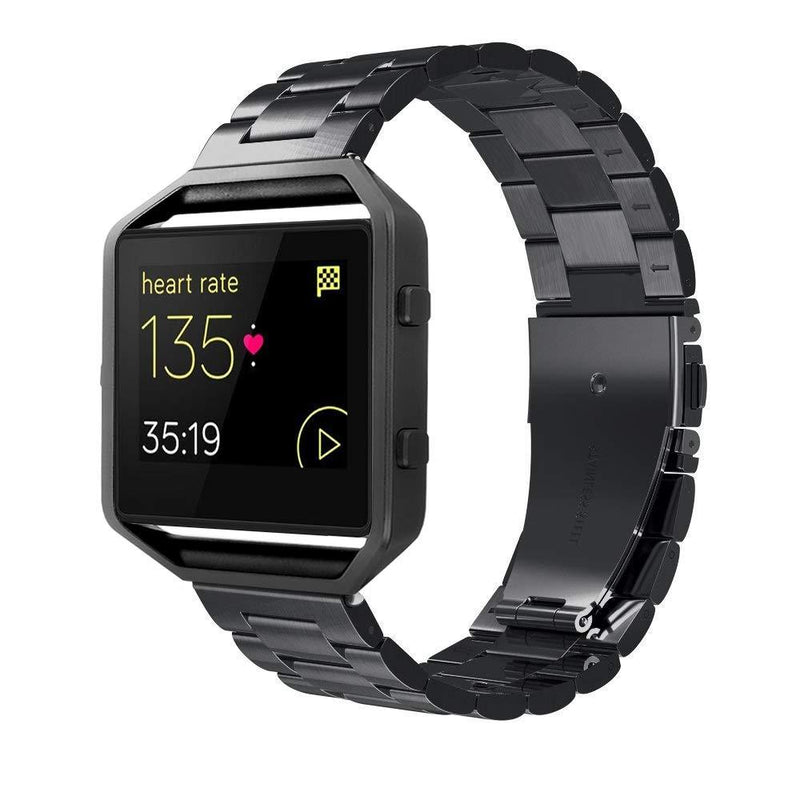 Simpeak Women Men Stainless Steel Metal Band Strap with Stailess Steel Frame Compatible with Fitbit Blaze, Match Link Removal Tool, Black black band/frame