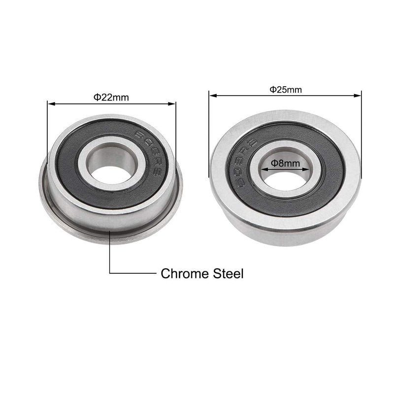 uxcell F608-2RS Flange Ball Bearing 8x22x7mm Sealed Chrome Bearings 2pcs