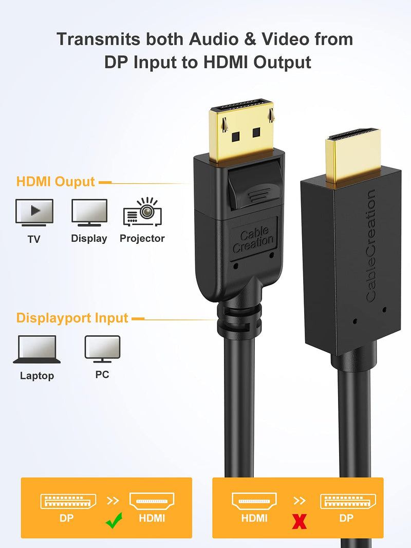 CableCreation DisplayPort to HDMI Cable 3 Feet, Gold Plated DP to HDMI Cable, 4K & 3D Audio/Video Converter, 0.915M / Black 3 Feet[1-PACK] Active