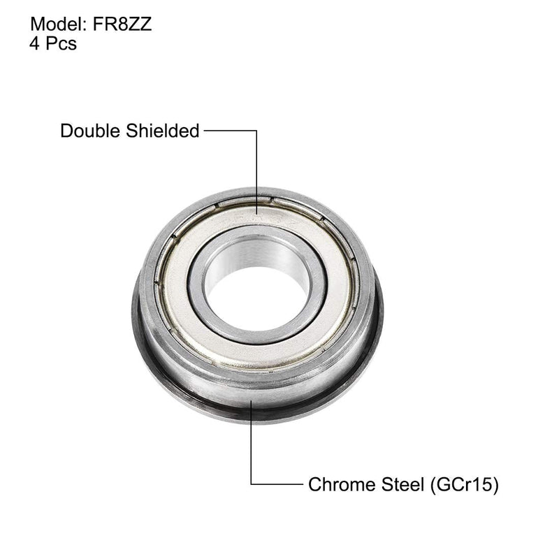 uxcell FR8ZZ Flanged Ball Bearing 1/2"x1-1/8"x5/16" Double Shielded Chrome Steel Bearings 4pcs