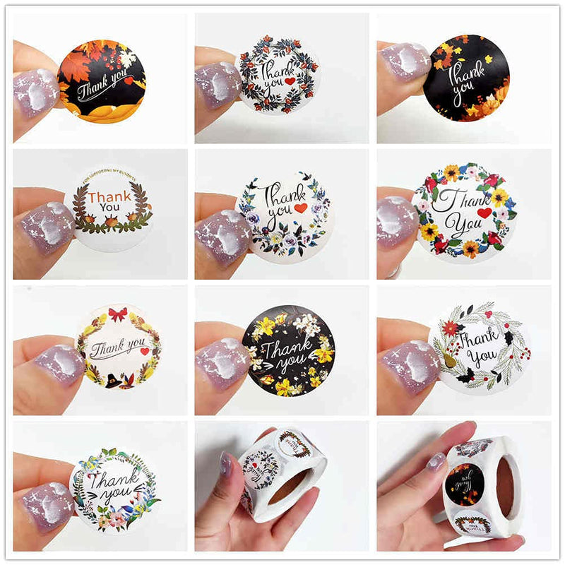 500PCS Thank You Stickers Roll, 10 Designs 1 Inch, Flowers Design Thank You Stickers Lables for Baking Packaging, Envelope Seals, Small Business Supplies,Shipping Boxes,Packaging Bags, Thankyou Gifts