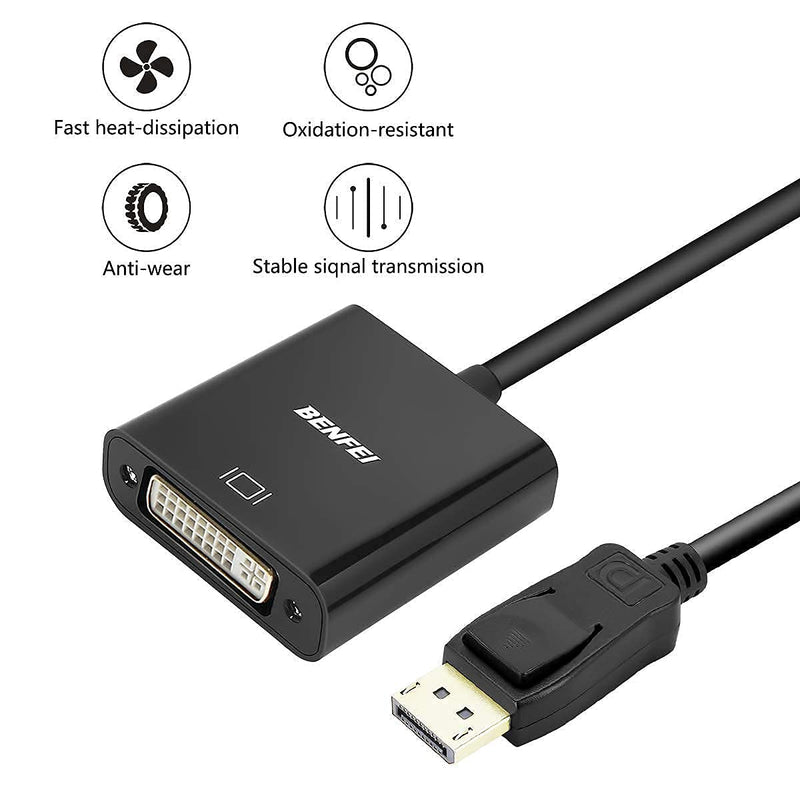 DisplayPort to DVI DVI-D Single Link Adapter, Benfei Display Port to DVI Converter Male to Female Black Compatible for Lenovo, Dell, HP and Other Brand 1 PACK