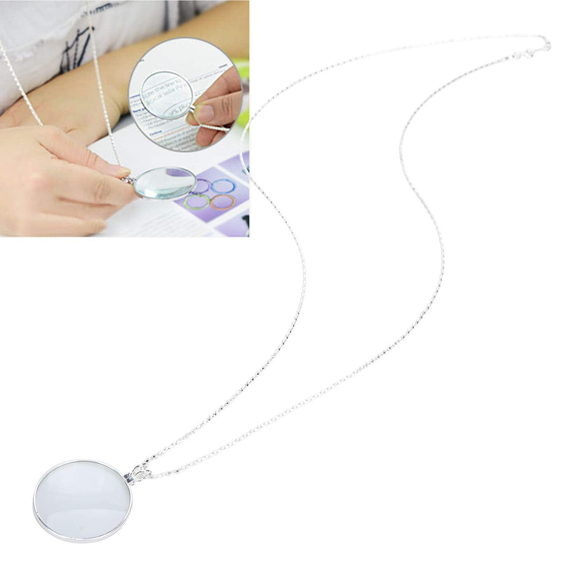 Magnifying Glass Portable, 5X Necklace Monocle Pendant Magnifier Magnifying Glass With Magnifiers For Reading Hobbies For Inspection Seniors(Silver)