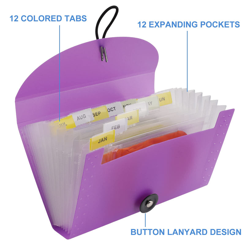 HYUNLAI Expanding File Folders 4 Pack, 7.1"4.2" Receipt Organizer Folder Bill File Folder with 12 Pocket for Coupons, Receipts,Tickets-Water Resistant