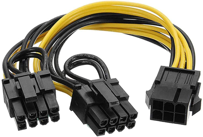 Traodin PCI Express Power Cable,6 Pin to Dual PCIe 8 Pin (6+2) Graphics Card PCI Express Power Adapte Y-Splitter Extension Cable Mining Video Card Power Cable 8 inches 2 Pack 6pin to dual 8pin
