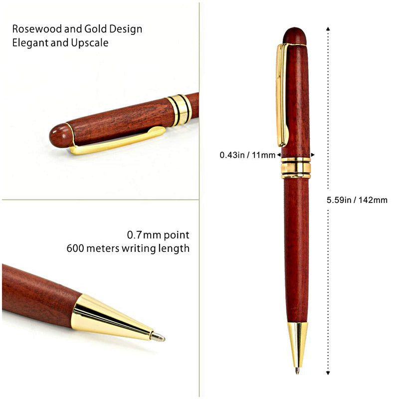 2 Pcs Rose Wooden Ballpoint Pens Gift with Business Pen Display Case Box and 4 Refills, Handmade Wood Writing Pen for Men Women Gel Pen 2 Ballpoint Pens