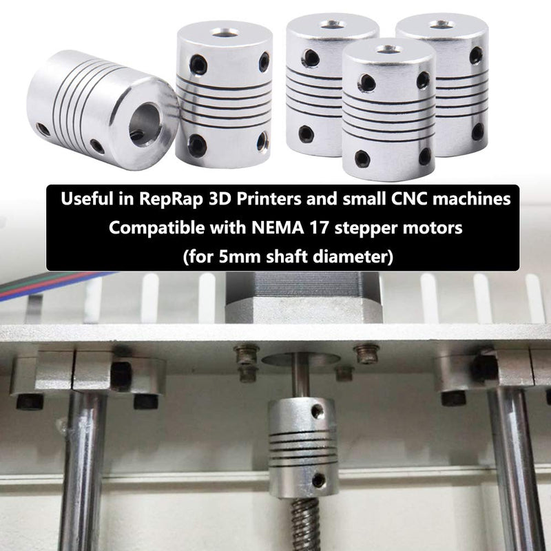 Saiper Flexible Couplings 5mm to 8mm (5pcs) Aluminum Alloy Joint Connector Compatible with NEMA 17 Stepper Motors, RepRap 3D Printer or CNC Machine, 3D Printer Accessories