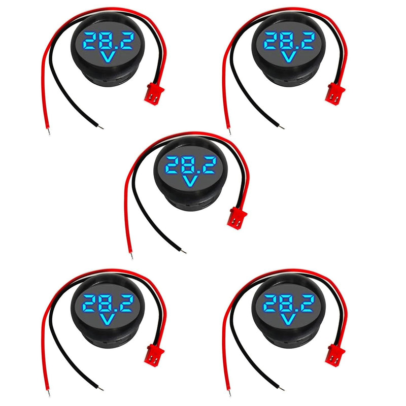 GTIWUNG 5 pieces digital voltmeter DC 4-100V, wires voltage meter 3-digit LED display, voltage display for car/motorcycle/truck/boat (blue) 5 pieces digital voltmeter DC 4-100V, blue