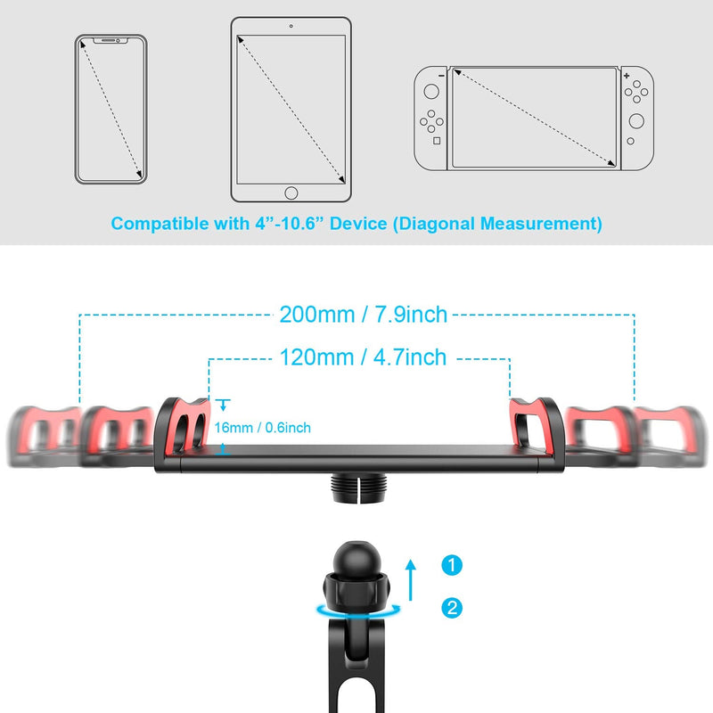 Car Headrest Tablet Mount Holder - Tryone Stretchable Backseat Tablets Stand for Kids Compatible with iPad Air Mini/ Cell Phone/ Galaxy Tab/ Kindle Fire Hd/ Switch Lite or Other 4.7-10.5" Device Red