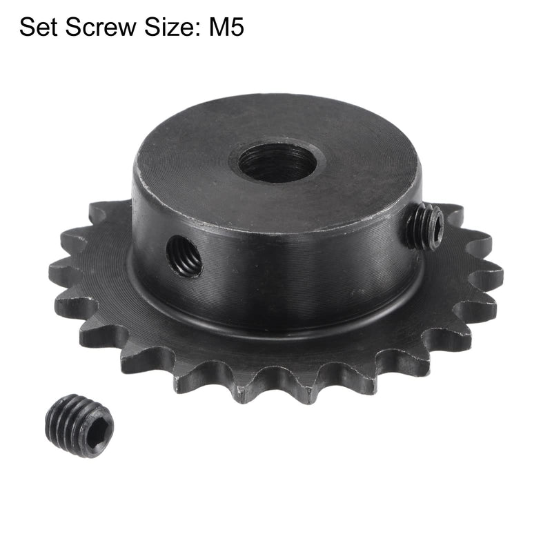 uxcell 22 Tooth Roller Sprocket B Type, 25 Chain, Single Strand 1/4" Pitch, 8mm Bore Black Oxide C45 Carbon Steel with Set Screws for ISO 04C