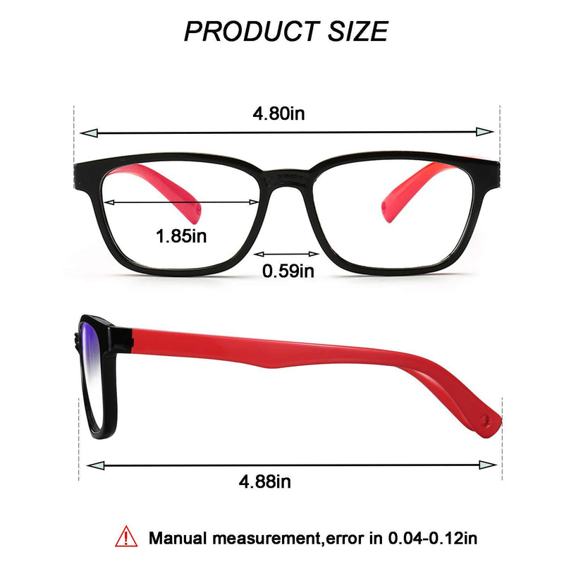 AHXLL Kids Blue Light Blocking Glasses 2 Pack, Anti Eyestrain & UV Protection, Computer Gaming TV Phone Glasses for Boys Girls Age 3-9 (Black+Transparent Blue) Black+transparent Blue