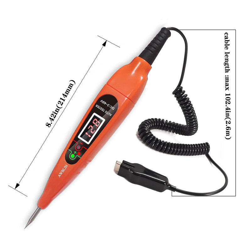 AWBLIN Automotive Test Light Digital LED Circuit Tester, 3-60V DC Auto Electric Tester Light Tool with Voltmeter and Probe for Checking Vehicle Car Truck Motorcycle Boat Fuses and Battery Voltage