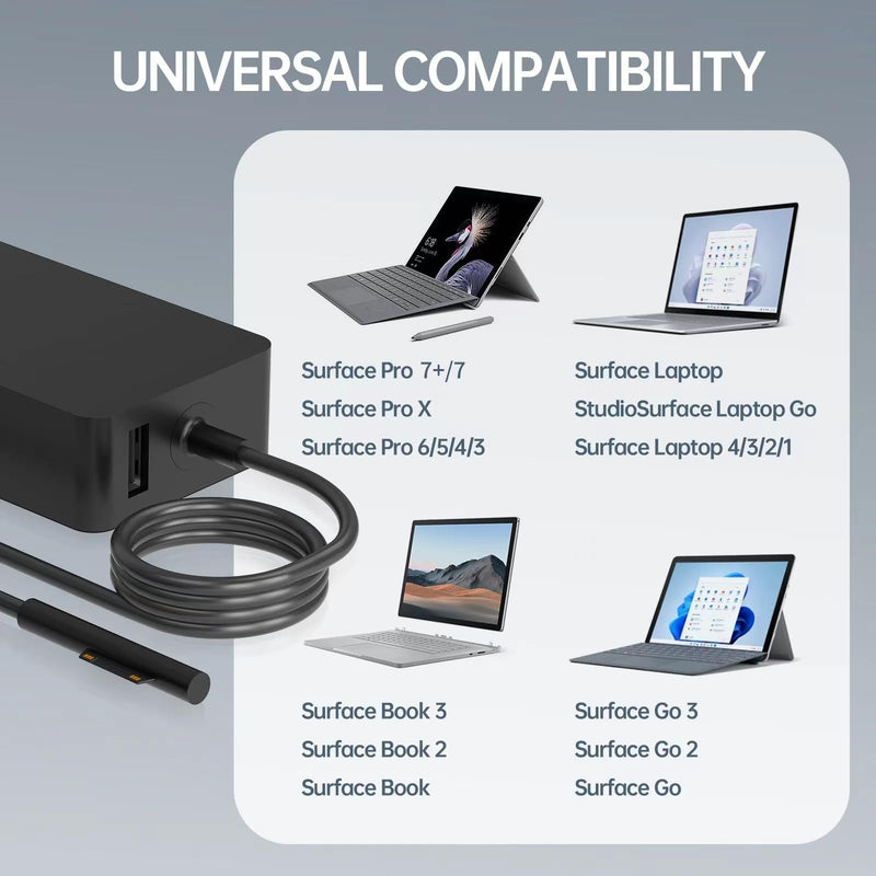 Surface Go Charger, 44W Power Supply Adapter Compatible with Microsoft Surface Go 2 1, Surface Laptop go 3 2,Surface Book 2, Surface Pro 7 Pro X,Works with 36W 24W 44W Dark