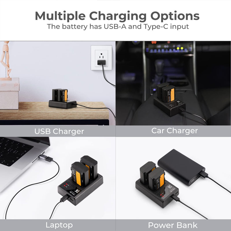 K&F Concept NP-FZ100 Battery and Dual Slot Charger Set for Sony ZV-E1, FX3, FX30, A7C, A7 III, A7R III, A7R IV, A9, A6600, Alpha 9, Alpha 9S, A9S, A7III, A7R3, A7R4 Camera Batteries, 2280mAH