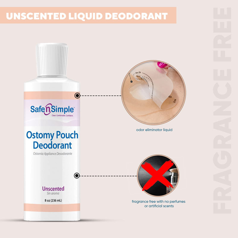 Safe n' Simple Ostomy Pouch Deodorant, Safe Deodorant for Ostomy Odor Removal, Blue Formulation Ostomy Deodorant, 8 Fluid Ounce 8 Ounce