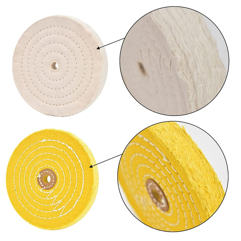 QZATACAEN 150 mm Buffing Polishing Wheels for Bench Grinder White (60 Ply) & Yellow (42 Ply) Buffing Wheel for Bench Buffer Polisher with 1/2 Inch Arbor Hole 2 Pieces