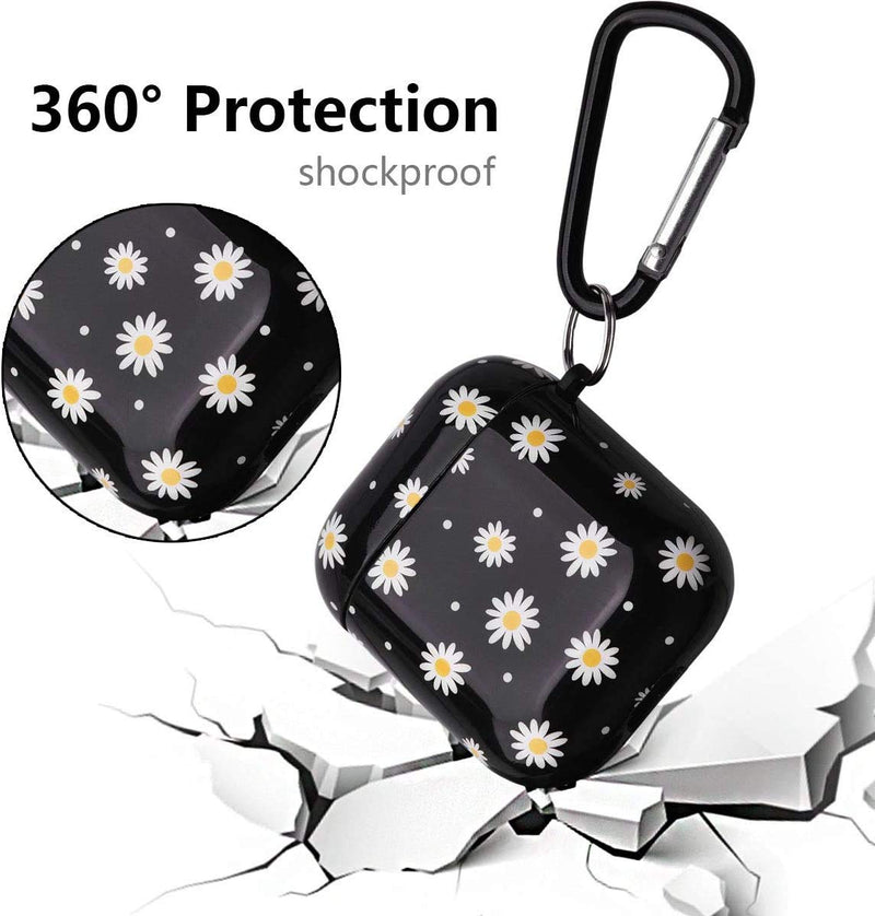 CAGOS Compatible with Airpods Case, 3 in 1 Cute Marble Hard Case Cover for Girls Airpods Accessories Protective Case with Keychain/ Strap/ Earhooks for Airpods 2/1 Charging Case (Black/Yellow) Black/Yellow