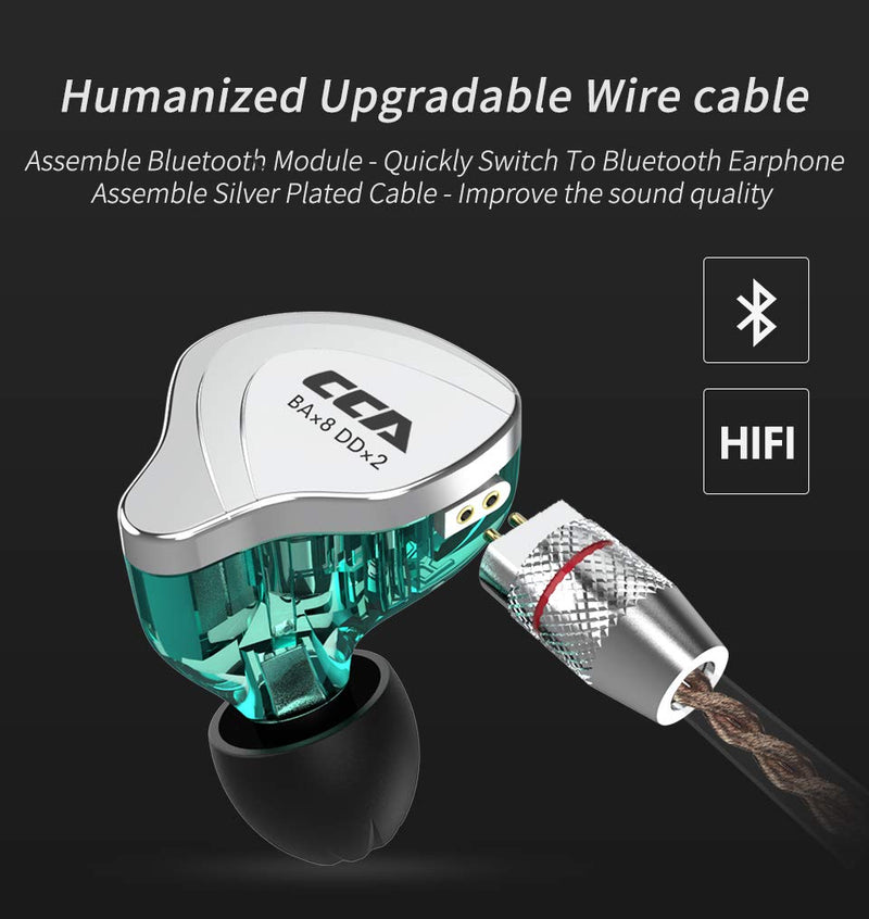 CCA C10 Five Drivers Hybrid in Ear Monitors in Each Side，HiFi 4BA 1DD High Resolution Earphones/Earbuds with 3.5mm Gold Plated Plug Detachable Cable 2pin 0.75mm Wired Earbuds(Black Without mic) No Mic C10 Black