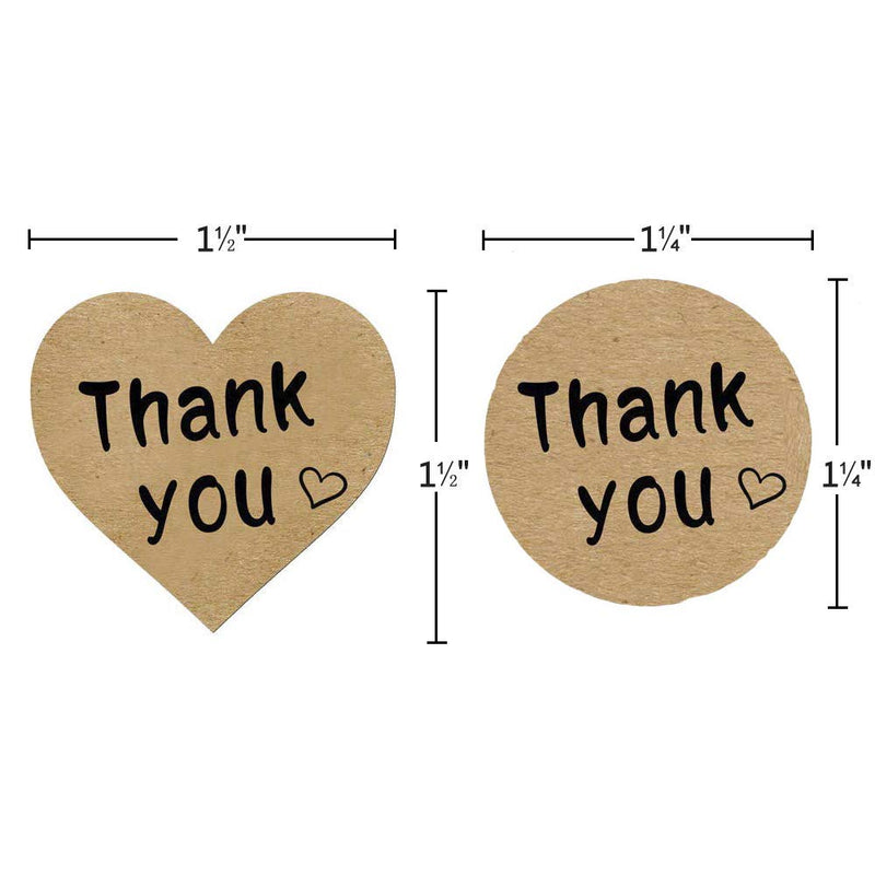 Thank You Stickers Roll 1000pcs Adhesive Labels Kraft Paper with Black Hearts, Decorative Sealing Stickers for Christmas Gifts, Wedding, Party