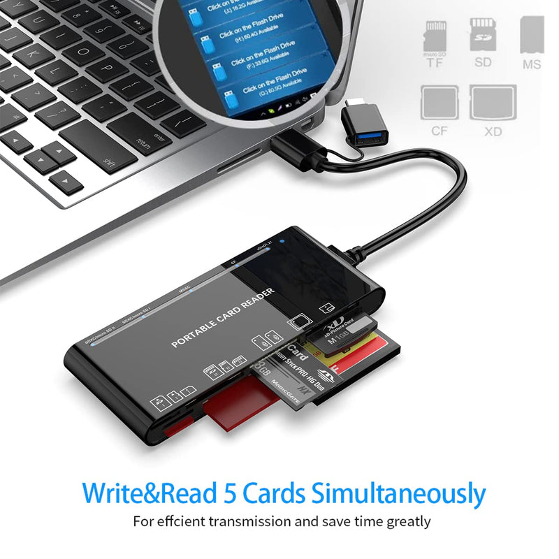 USB C USB3.0 Multi Card Reader, SD/TF/CF/Micro SD/XD/MS 7 in 1 Memory Card Reader/Adapter/Hub for SD SDXC SDHC CF CFI TF Micro SD Micro SDXC Micro SDHC MS MMC UHS-I Cards,for Windows/Mac/Linux/Android USB A+C