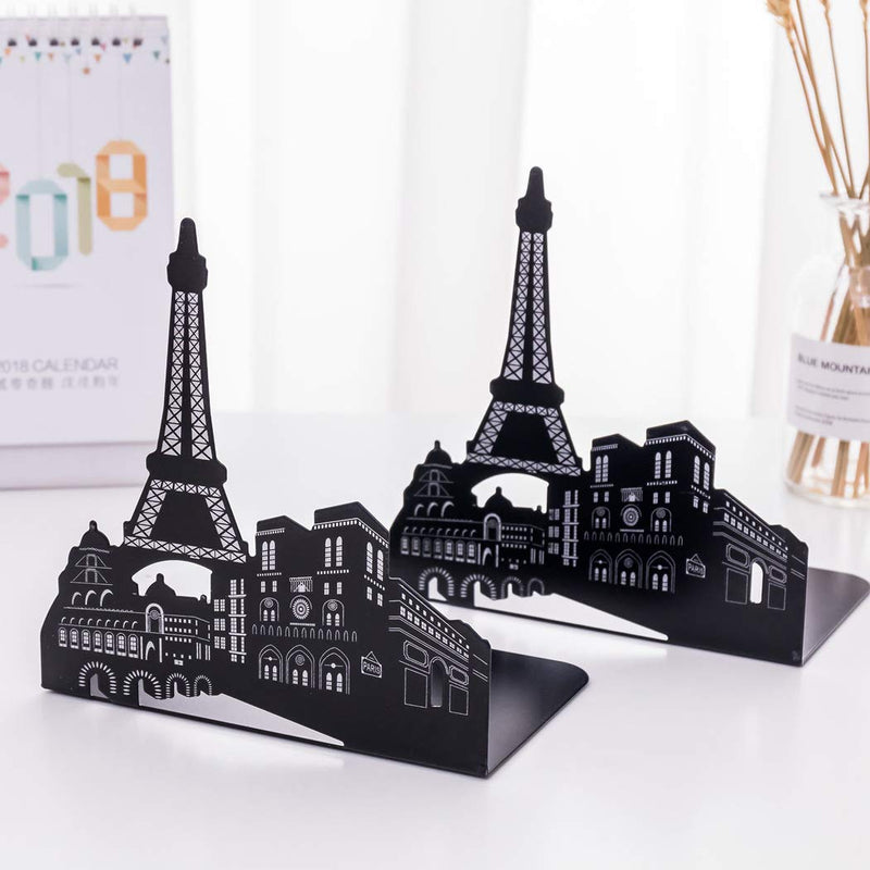 SIPLIV Bookends Steel Universal Economy Holder Stand Book Rack Desk Bookend, Eiffel Tower, 1 Pair(Black)