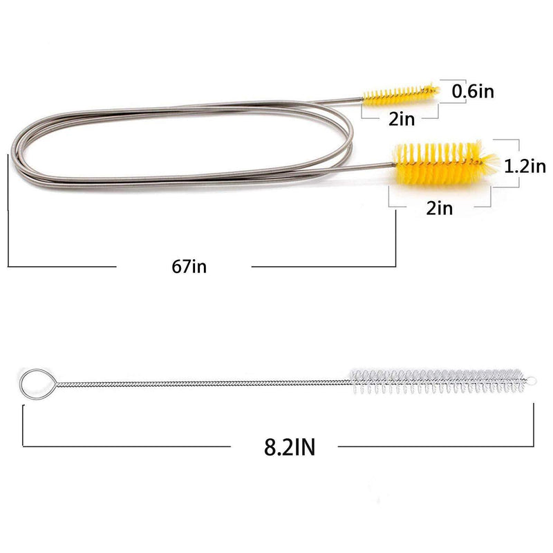 Flexible Drain Brushï¼ŒNylon Cleaner Double Ended Elastic Hose Pipe 67-inch and 2 PCS 8.2-inch Straw Cleaning Brush