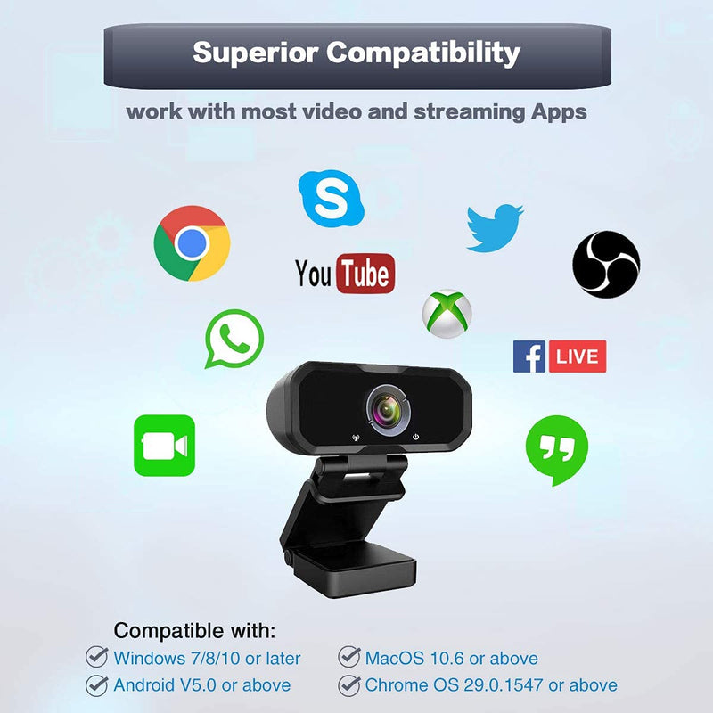 Webcam 1080p HD Computer Camera - Microphone Laptop USB PC Webcam with Privacy Shutter and Tripod Stand, 110 Degree Live Streaming Widescreen Recording Pro Video Web Camera for Calling, Conferencing