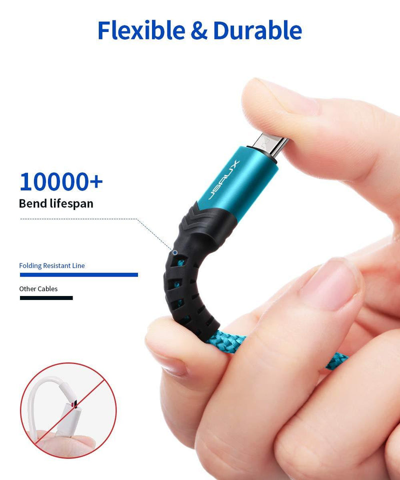 Micro USB Charger Cable, JSAUX (3-Pack 3.3ft+6.6ft+10ft) Android Charger Micro USB to USB A Nylon Braided Cord Compatible with Samsung Galaxy S6 S7 Edge Note 5, Kindle and More-Green Green